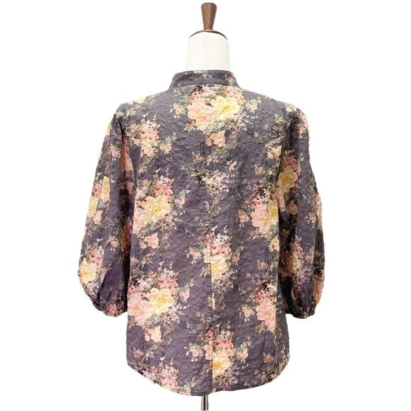 & Other Stories Paris Atelier Cottage Floral Gray & Pink Cotton Blouse Size 8 - Picture 2 of 16